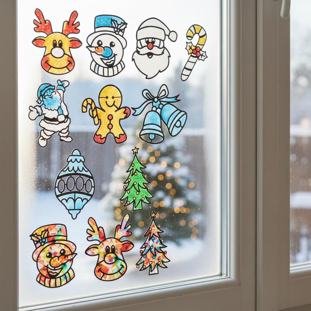 12 Pack Window Pictures Christmas Craft Set Window Arts and Crafts DIY Paper Kit for Kids