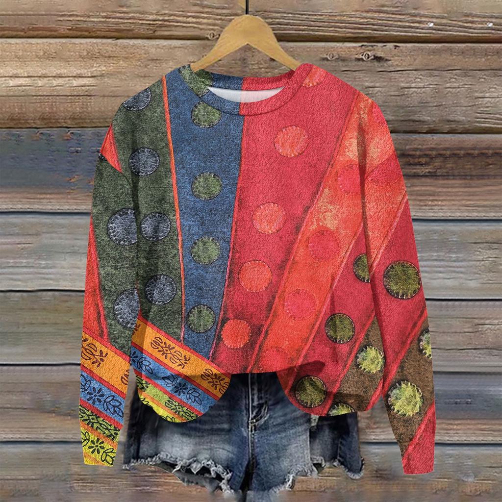 Mote langermet plysj trykket genser pullover topp for kvinner