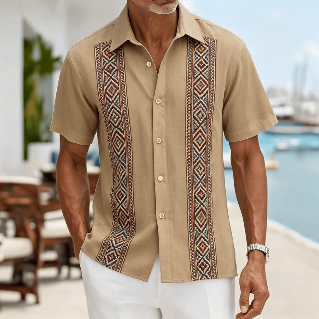 Fashion Casual Holiday Beach Shirt 3D Simple Ethnic Pattern T-shirt Retro Short Sleeve Street Vacation Outdoor Men's and Women's Shirt