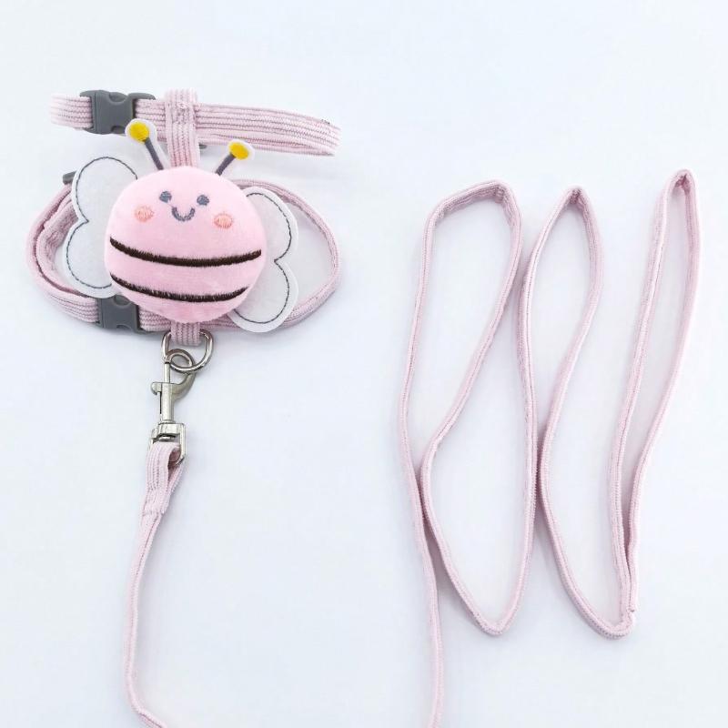 1 Set Pink Pet Leash, New Bee Design Anti-Pull Adjustable Walking Lead for Cats, Small Dogs, Outdoor Pet Supplies