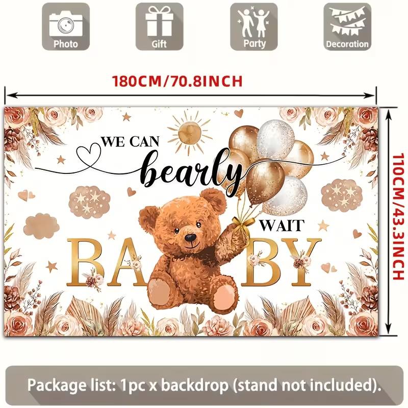 2D Gold Brown Bear Baby Shower Backdrop We Can Bearly Wait Banner
