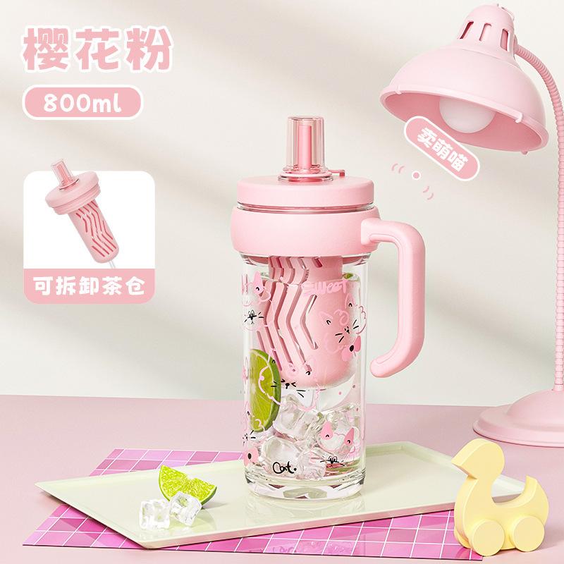 Water bottle high value handle water cup plastic cup girls straw cup removable tea warehouse portable children's cup anti-scalding straw cup