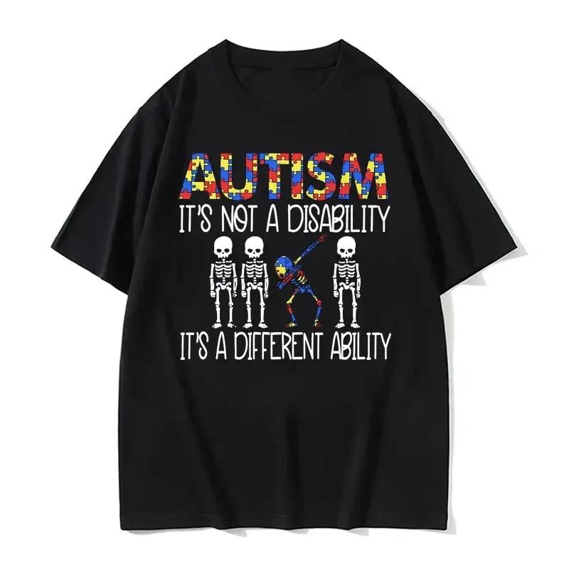 FrühlingSommer Neu Herren und Damen Autismus Lustig Skelett Fan Aufdruck Baumwolle T-Shirt Mode Kurzarm Rundhals T-Shirt