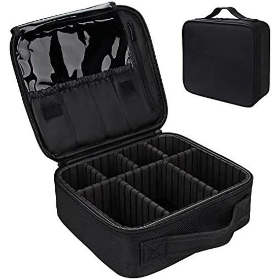Make Box Professional Use Cosmetic Makeup Pouch Functional Large Capacity Portable Cosmetics Tools Storage Brush Bag Travel Business (black)