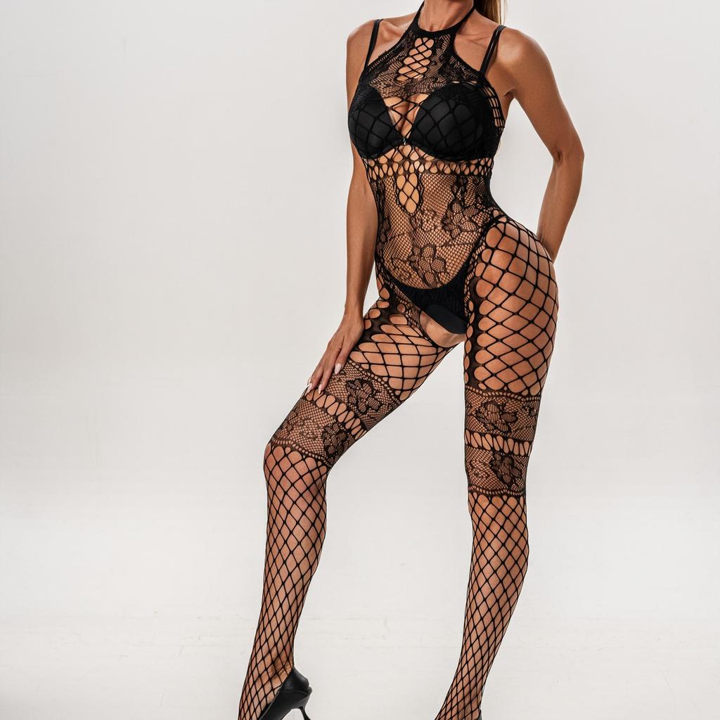 Sexy Lingerie Open Hollow Stockings Garter Belt Fishnet Tights Long Stocking open-file onesie