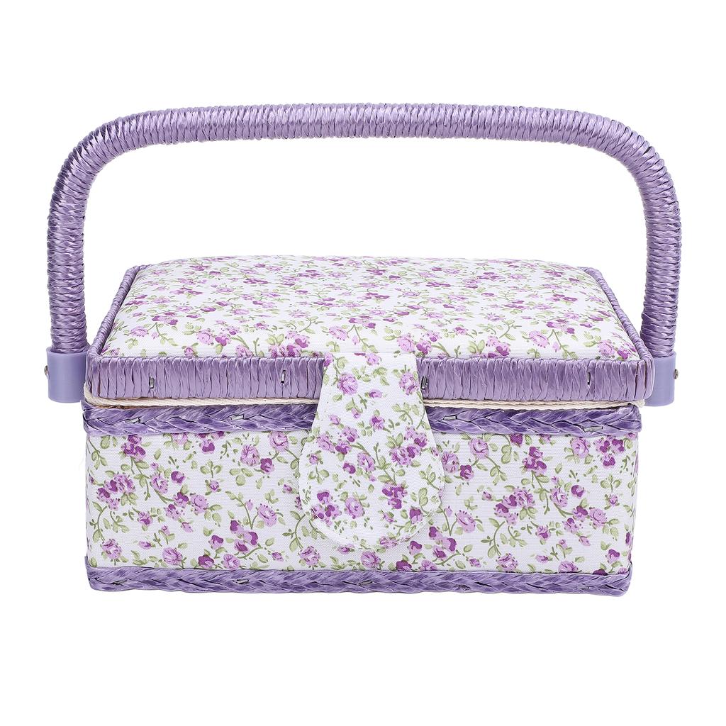 Sewing Tool Basket with Removable Tray Portable Needlework Tool Organizer for Thread Scissors Spool
