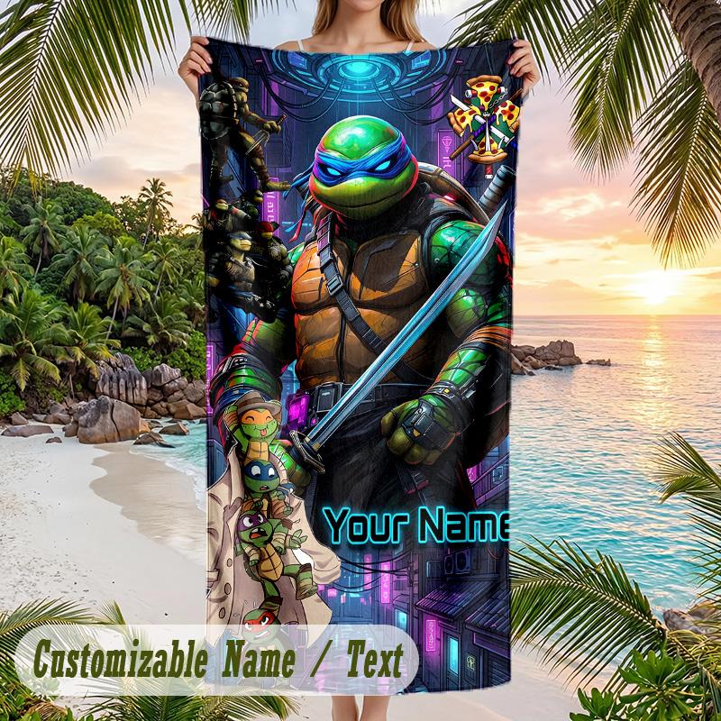 Teenage Mutant Ninja Turtles Beach Towel, Personalized Custom Text, Quick Dry Soft Large Towel For Swimming Pool Travel