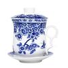 4-teiliges Teetassen-Set Persönliche Teetasse Keramik mit innerem Filter und Deckel Wasserbecher Blau-Weißes Porzellan Büro Konferenzbecher