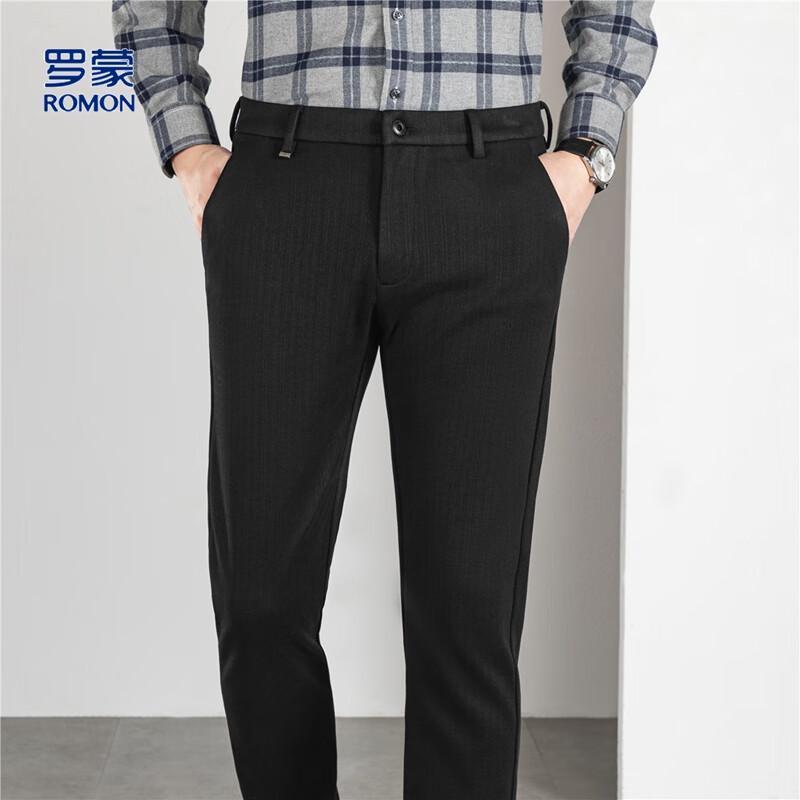 Romon Men's Wool Blend Wheat Stripe Straight-Leg Business Casual Pants