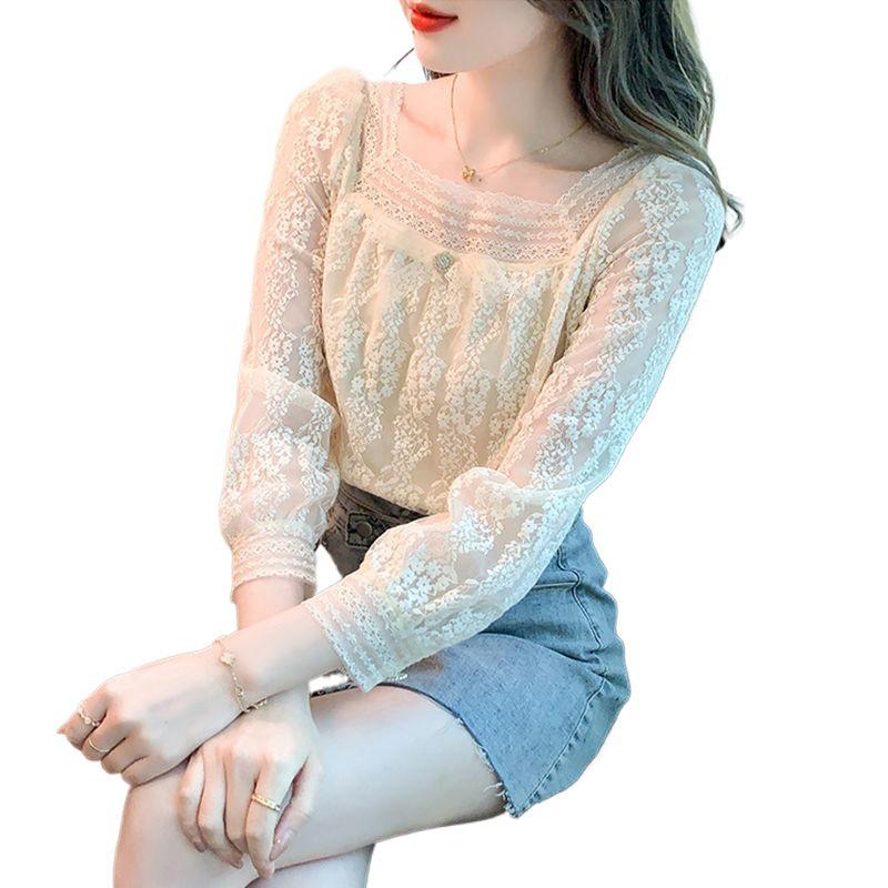 2024 Trendy Chic Women's Square Neck Chiffon Lace Top - Early Spring Style