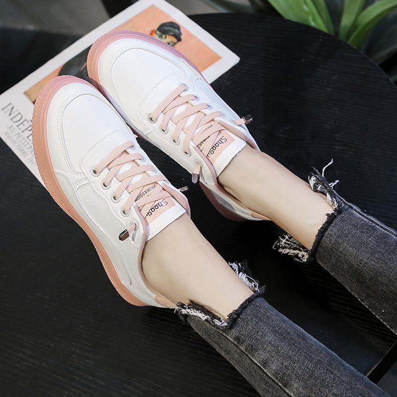 Fashion Comfort Sneakers Women Lace-up Pu Leather Casual Shoes Woman White Sneaker Women's Flats Zapatillas Mujer Tenis Feminino PINK