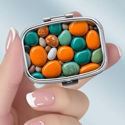 Tragbare Pillendose mit 2 Fächern, Mini-Metall-Medikamenten-Organizer-Etui, Niedlicher bedruckter Pillenbehälter für Vitamine, Pillen, Schmuck, Reisen, Tägliche Anwendung