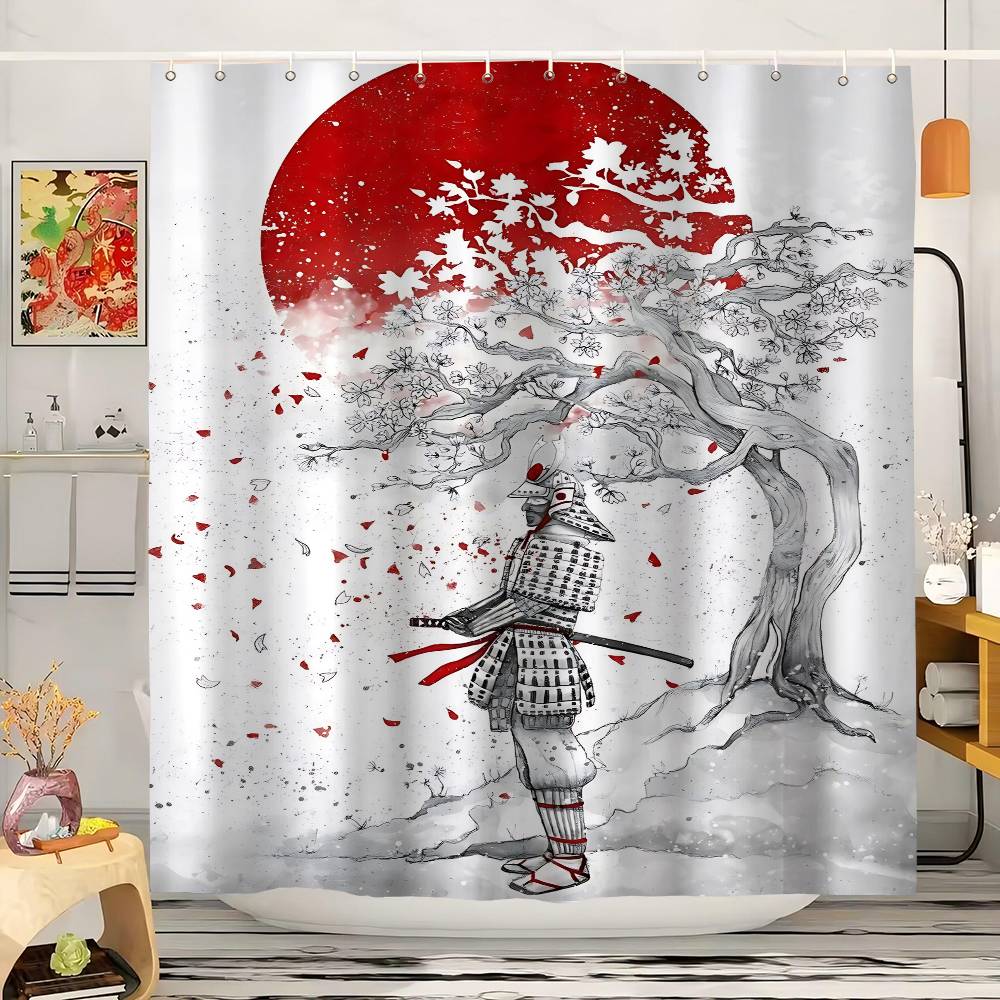 

Japanese Style Koi Cherry Blossom Pattern Bathroom Shower Curtain Bathroom Partition Curtain Light Opaque Waterproof 90x180 cm
