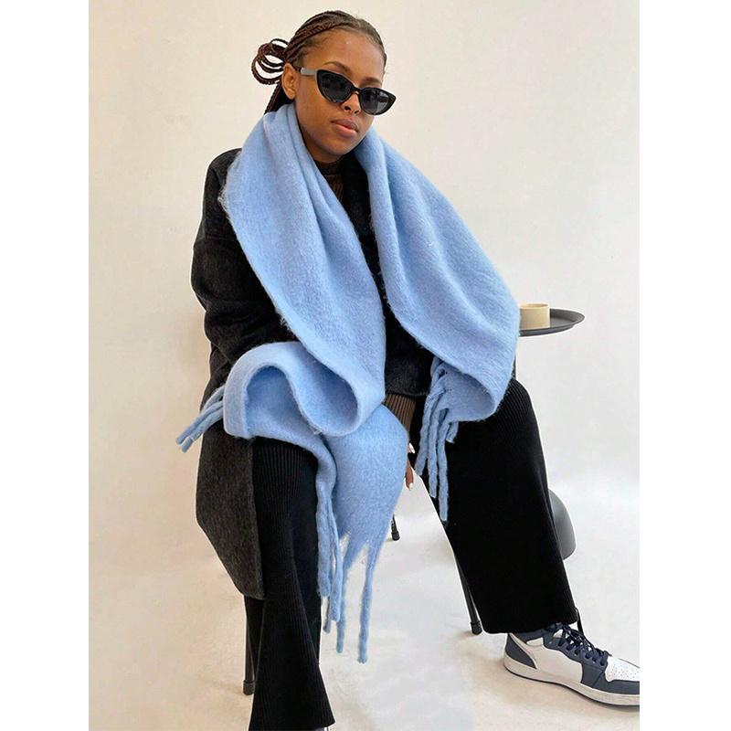 1 Damen-Winter-Fleece-Langschal mit Quasten - Weich und Warm,Verdickt,Winddichter Schal,Multifunktionaler Schal