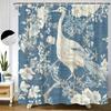Serene Heron Bath Curtain – Navy Floral, White Bird On Branch, Watercolor Print, Waterproof Poly, 70×70", 12 Hooks