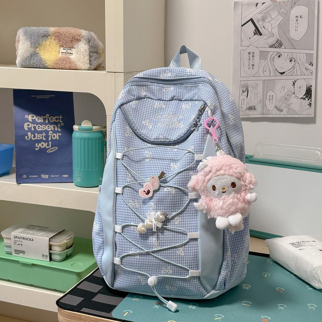 Schoolbag High-value student schoolbag Bow plaid student schoolbag Large capacity student schoolbag Fresh and sweet backpack