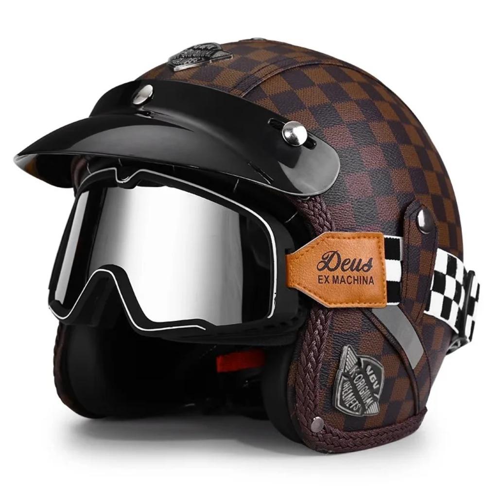 Vintage Semi Open Motorcycle Helmet Motocross Motorcycle Accessories 3/4 Motorcycle Helmet Open Face Men Women Cycling Goggles