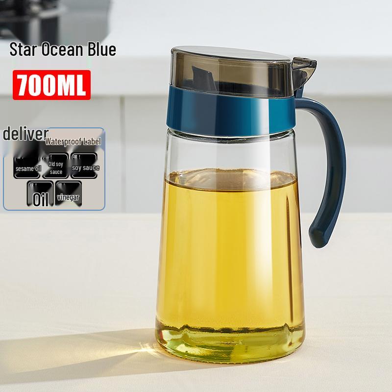 Leak-Proof Large Glass Oil & Vinegar Bottle - No Drip Kitchen Seasoning Jar