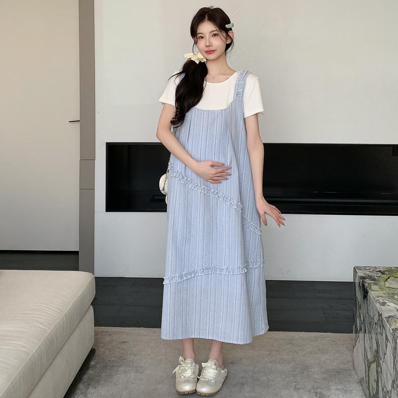 2026 Summer Petite Maternity Korean Style Loose Slimming Two-Piece Vest Dress