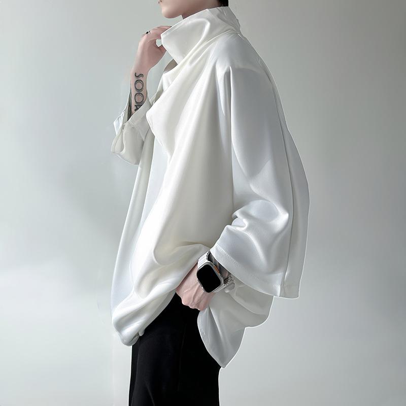 

Мужская рубашка однотонная водолазка рукав 3/4 повседневная мужская одежда уличная свободная мода нестандартные рубашки L белый