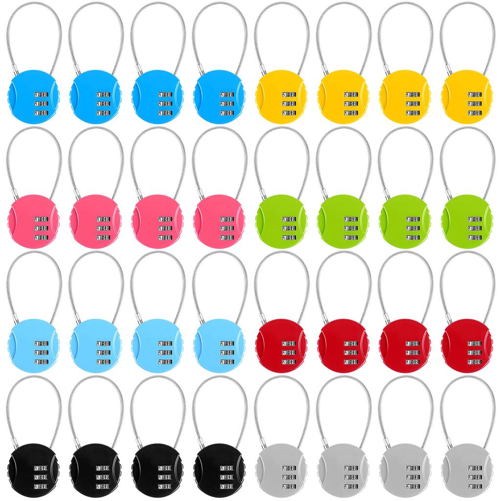 32 Pack 3 Digit Combination Gym Lock Mini Wire Rope Combination Lock Number Luggage Lock Waterproof Travel Padlocks