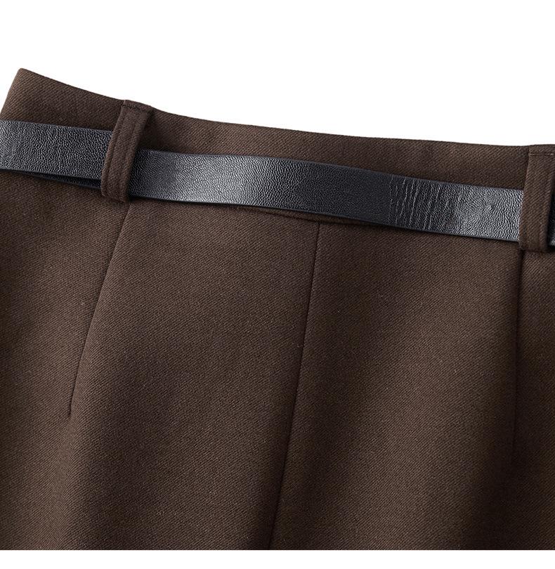 Women's Coffee Wool-Blend A-Line Skirt: High-Waisted, Slimming, Back Slit for Autumn/Winter 2025.