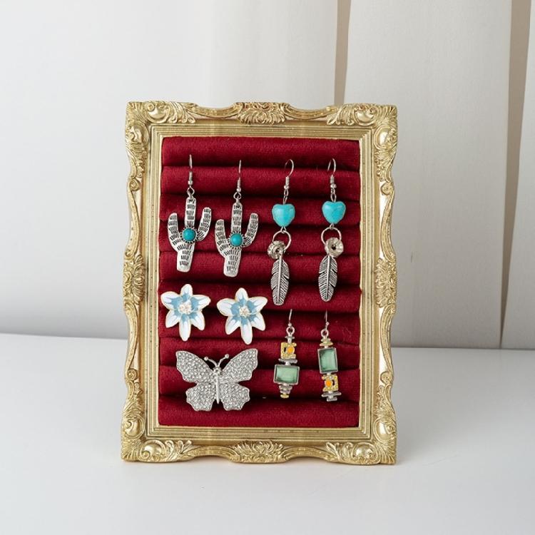 Fashionable Velvety Covered Ring Earring Display Stand In Vintage Frame Style For Elegant Jewelry Organization