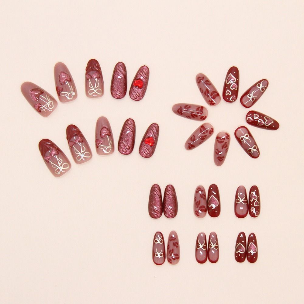 30pcs French False Nails Cat Eye Gradient Butterfly Line Press On Nails Manicure Nail Tips Women