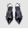 2025 Spring/Autumn Women's Backless Stiletto Sandals with Small Buckle and Pointed Toe, Versatile Curved Patent Leather Heels