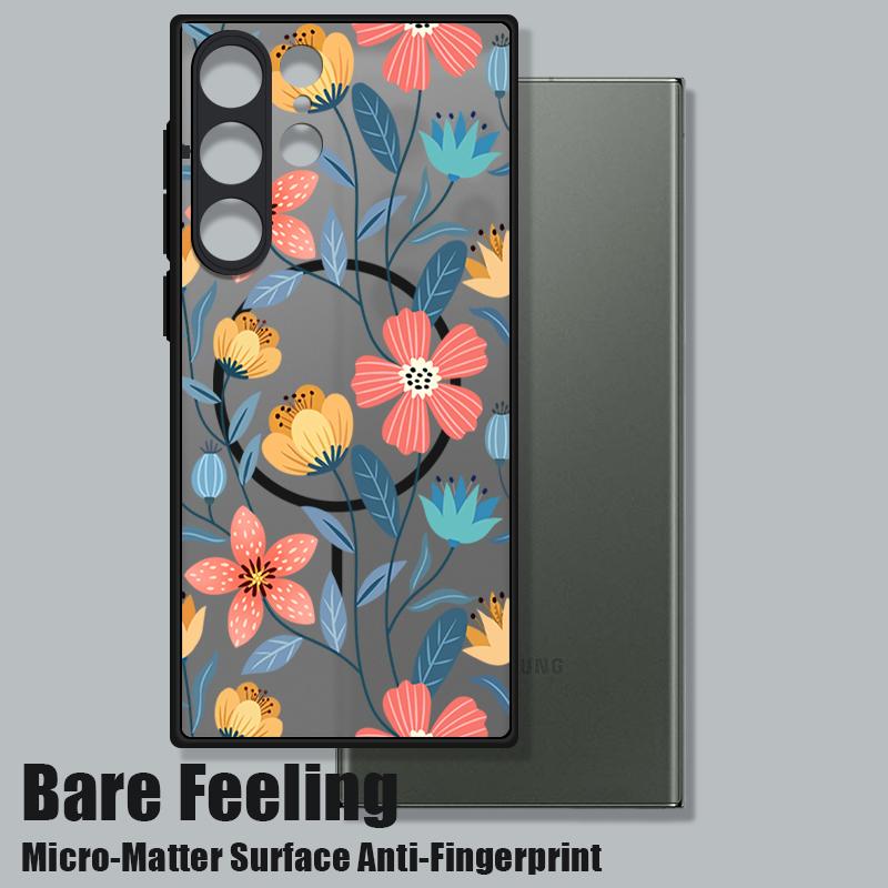 Magnetic Hard Matte Case For Samsung Galaxy S25 Edge S24 Ultra S23 S24 S25 FE S22 For Magsafe Flowers Plants Print Phone Cover