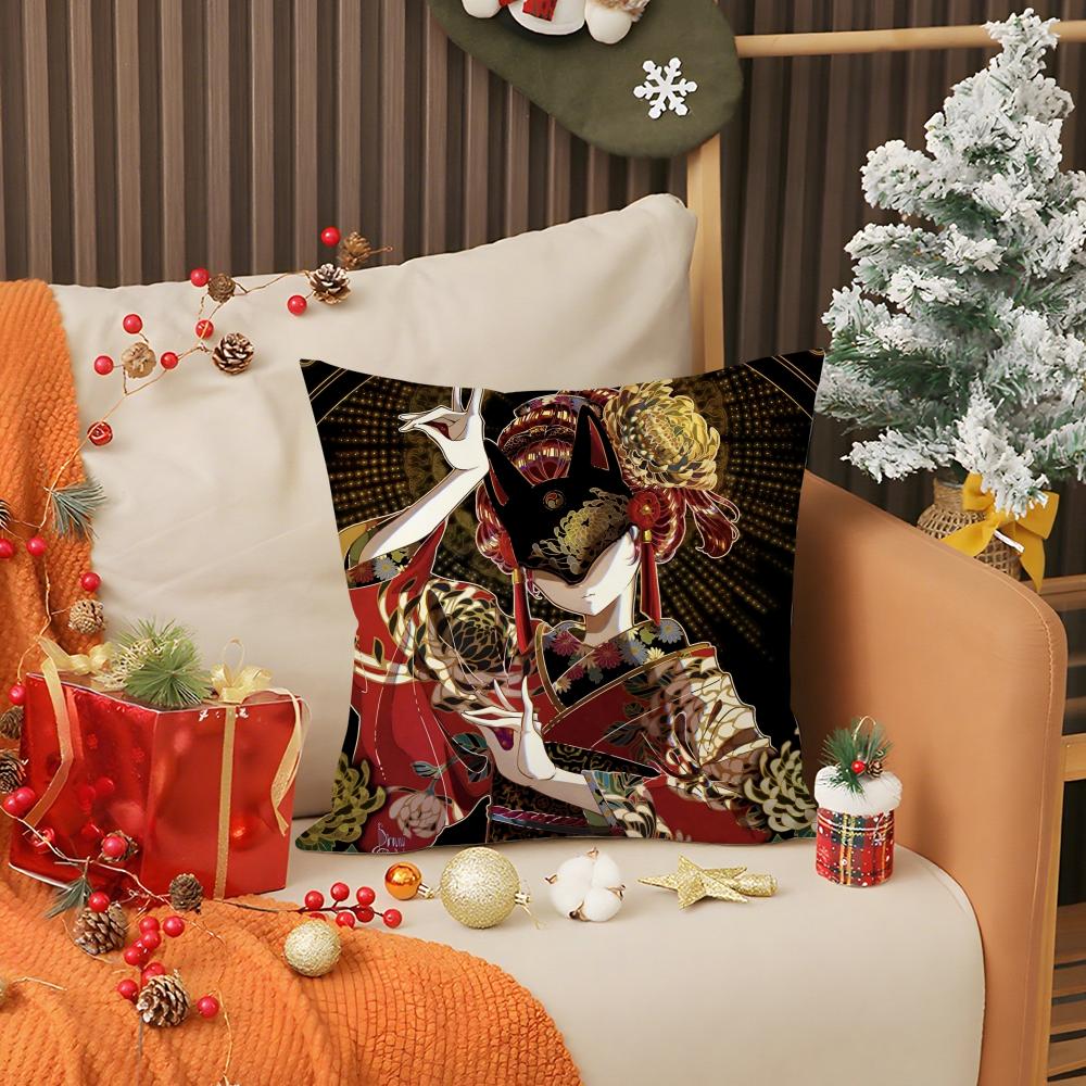 Japanese Style Anime Cartoon Art Pillow Case Anti-dustmite Pillow Invisible zipper silky short plush Sofa cushion cover