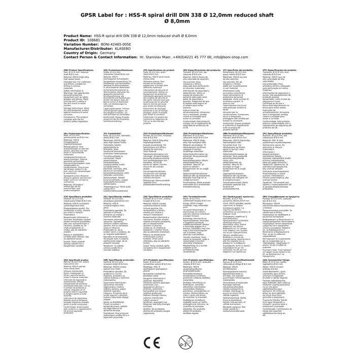 Foret Spirale HSS-R 12mm DIN 338 - Pour Métal, Acier