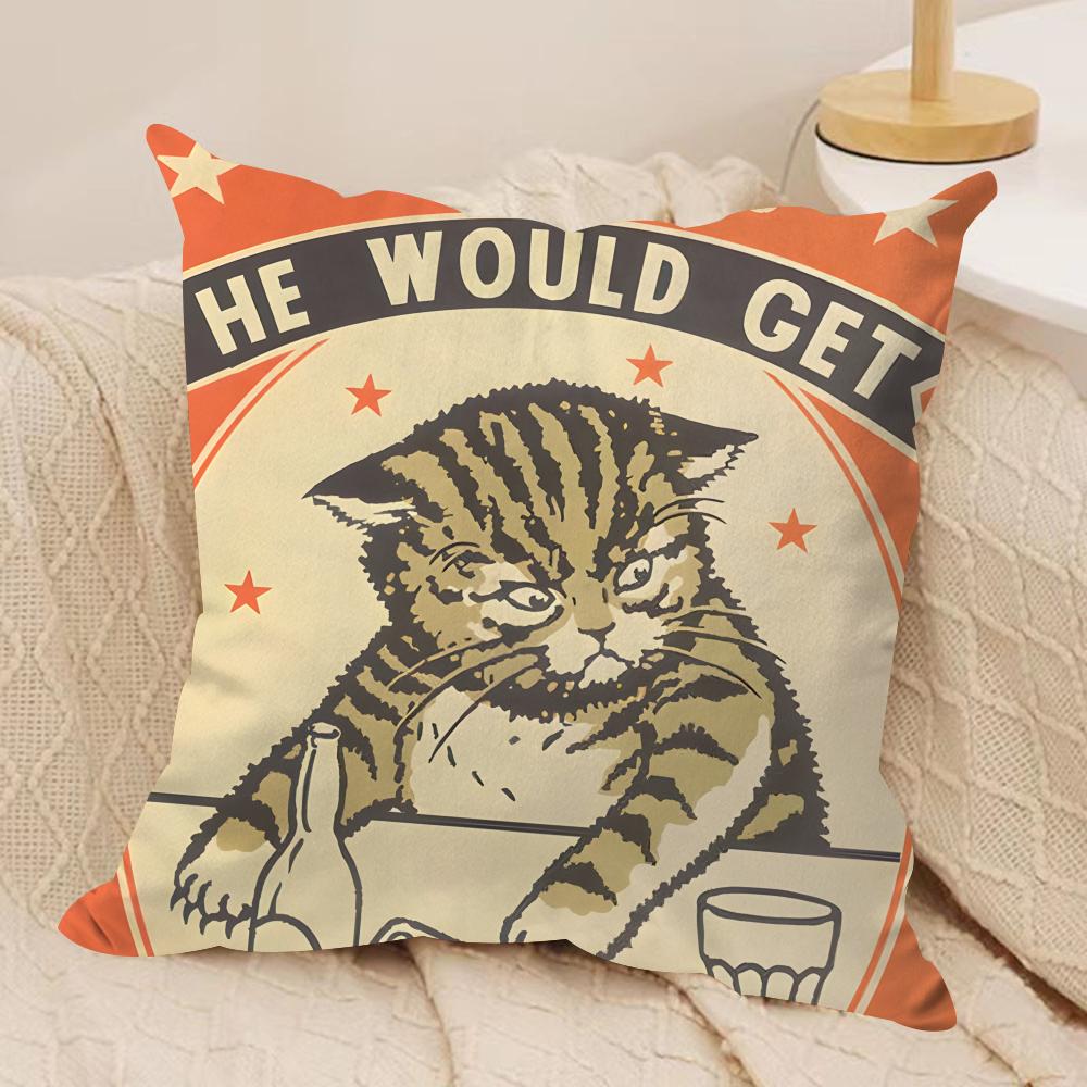 Artisian Drunk Cats Cushion Cover Silky Short Plush Invisible Zipper Dustproof Sofa Pillow Case for Home Decor