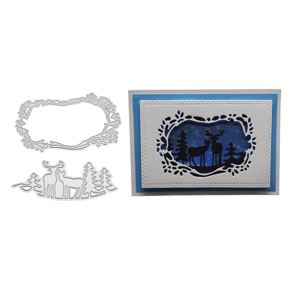 Oval Frame Christmas Deer Metal Silvery Stencil Embossing Cutting Dies For Diy Scrapbooking Paper Album Cards Making