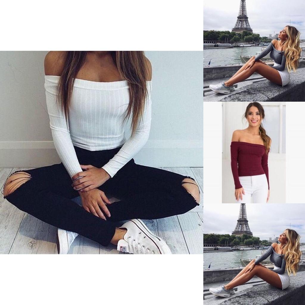 Top Corto Decolleté Mode Femme di Qualità Premium con Maniche Lunghe per uno Stile Confortevole