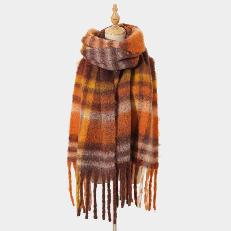 

Зимний новый клетчатый шарф с бахромой в сочетании цветов, женский осенне-зимний утолщенный теплый универсальный шарф, высококачественный клетчатый шарф 40*245