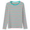 T-Shirt Woman Korea Loose Cotton T Shirt Women Casual Top Tee Green Black Striped Long Sleeve Tshirt Basic