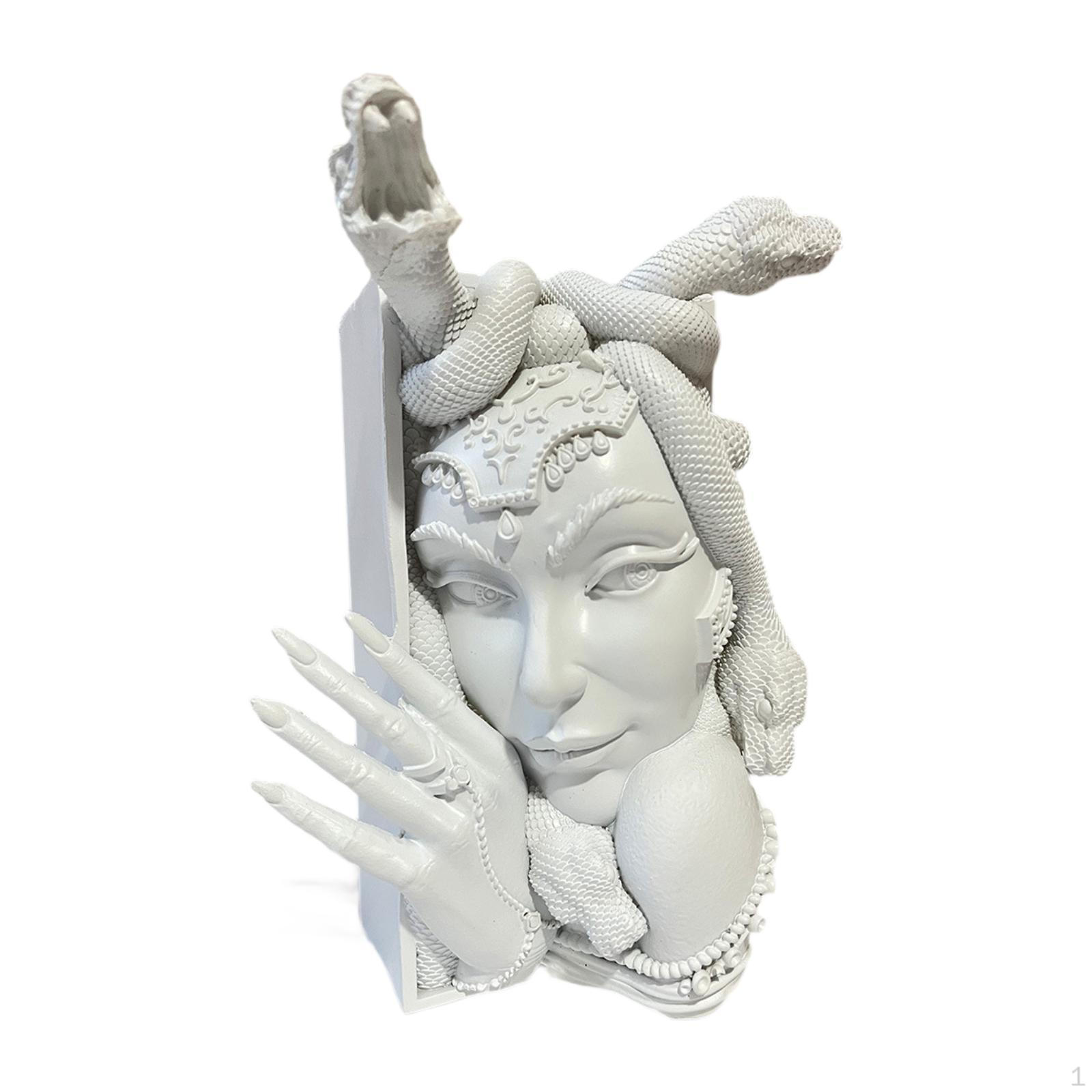 

Book Nooks with Medusa Head Design Snake Women Face Bookend White