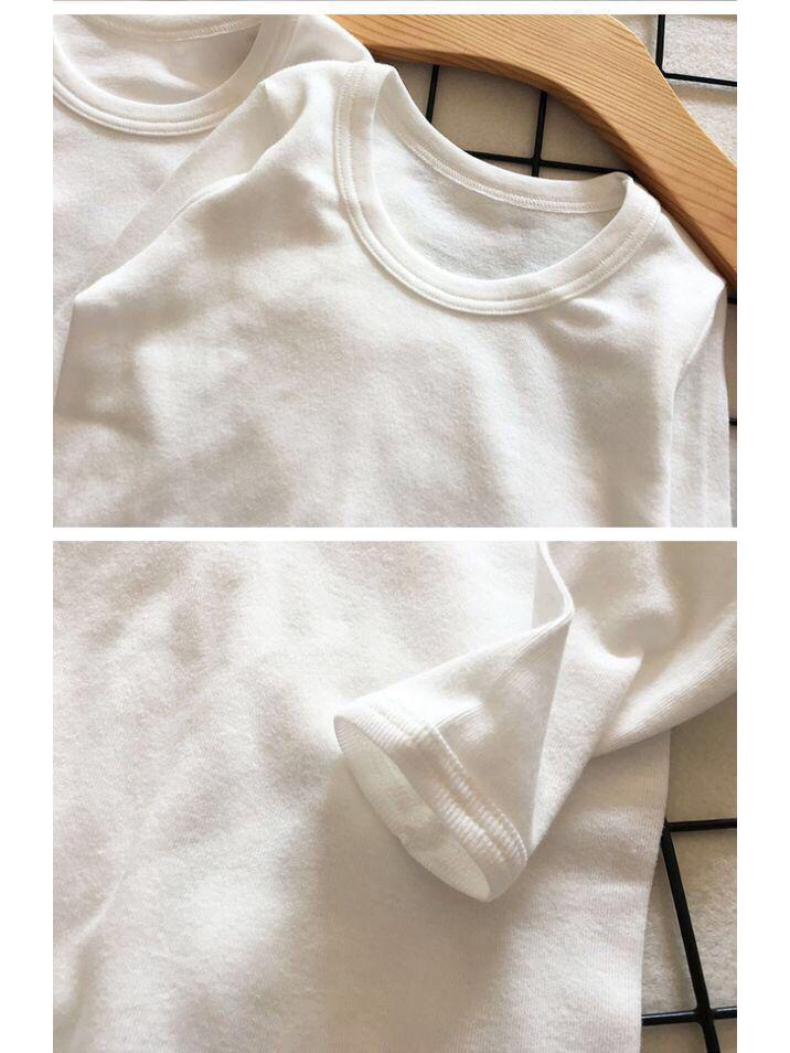 Детский топ с длинными рукавами из чистого хлопка — стиль весна-осень, цвет белый, размеры для девочек и мальчиков, от маленького до среднего.