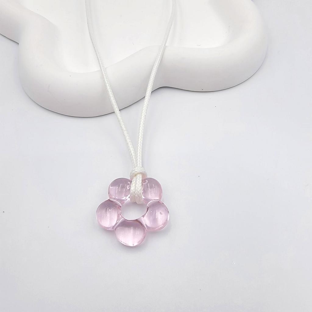 Fashion Glass Flower Pendant Necklace Sweet Cool Clavicle Chain Lace up Choker Summer Jewelry Simple Cord Neck Chain