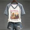Women's Casual V-Neck Letter Print Short Sleeve Top