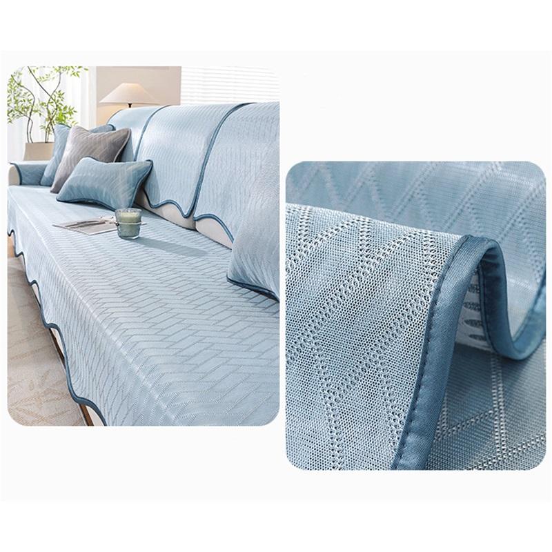 Summer Ice Silk Sofa Cover Minimalist High-End Cat Scratch Resistant Non-Slip Sofa Cushion Mat Cool Seat Footrest Chaise Lounge Protector