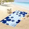 Blue Floral Pattern on Checkered Background Beach towel quick-drying for travel outdoor sports jogging beach and swimming