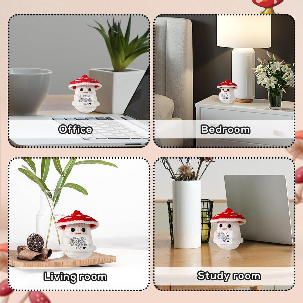 Crochet Positive Energy Mushroom Hug Pocket Doll Mini Handmade Plush Knitted Plant Ornament Home Room Decoration Christams Gift