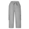 Women Cropped Pants Elastic Waist Adjustable Drawstring Hiking Cargo Pants with Multi