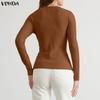 VONDA Women Casual Round Neck Long Sleeve Plain Front Cross Rib Blouse