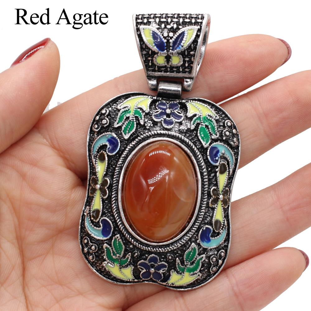 1Pc, Energy Natural Stone Pendant, Bohemian Crystal Lapis Lazuli Agate Opal Blue Turquoise Gemstone Charms for Jewelry Making DIY Necklace Accessories