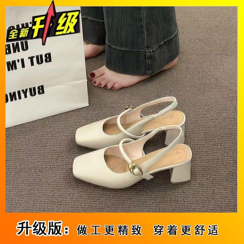 2025 summer new fairy style thick heel sandals female Mary Jane single shoes versatile bag head word with high heels
