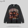 Übergroßes Streetwear Hip Hop Langarmshirt Herren Damen Gewaschene Baumwolle Grafikdruck T-Shirt Lockere Passform Herbst