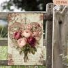 Vintage Pink Heart Flowers Metal Wall Sign Cafe Decor Tin Plaque